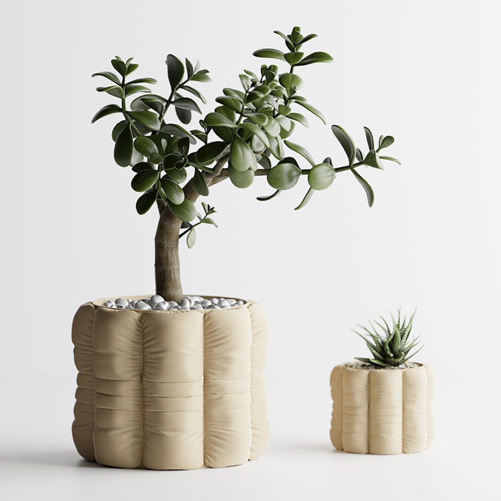 Cache-pot rond design à l'effet coussin matelassé, 7 coloris