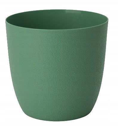 Cache-pot rond vert plastique texturé mat pour intérieur