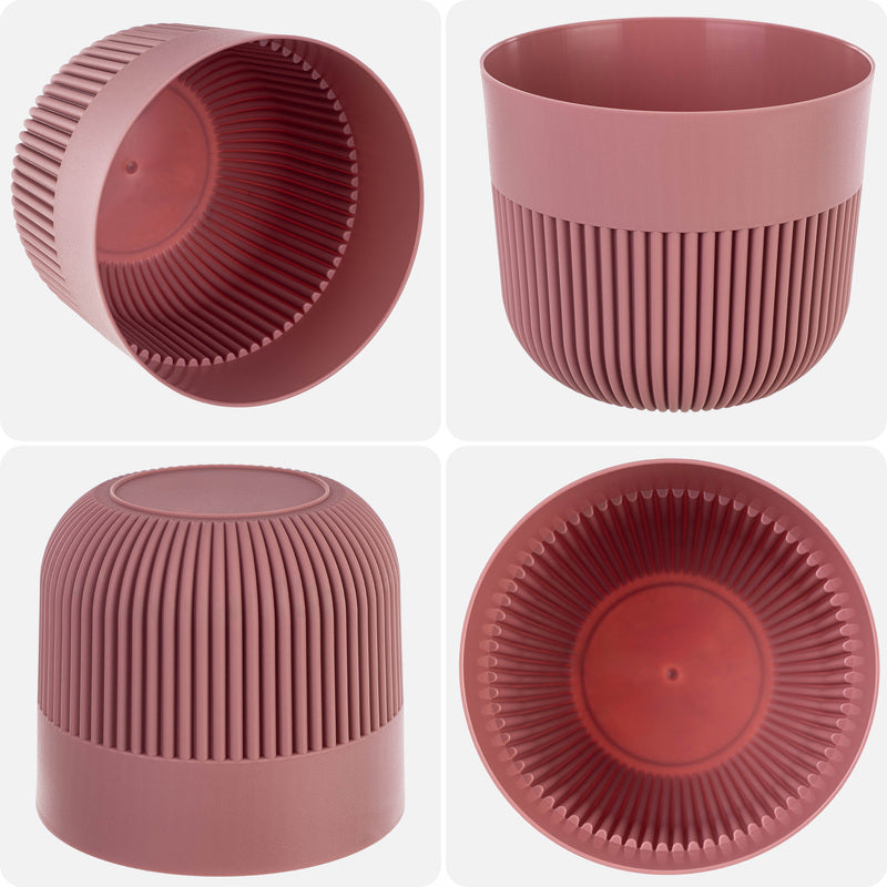 Cache-pot rose cannelé Ø 19 cm en plastique pour intérieur