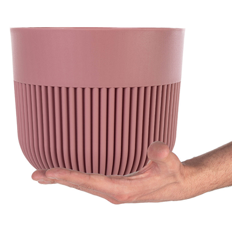 Cache-pot rose cannelé Ø 19 cm en plastique pour intérieur