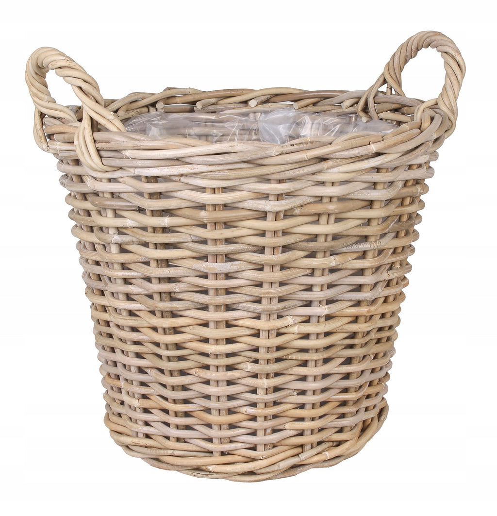 Cache-pot en rotin naturel Ø 45 cm avec anses — grand format