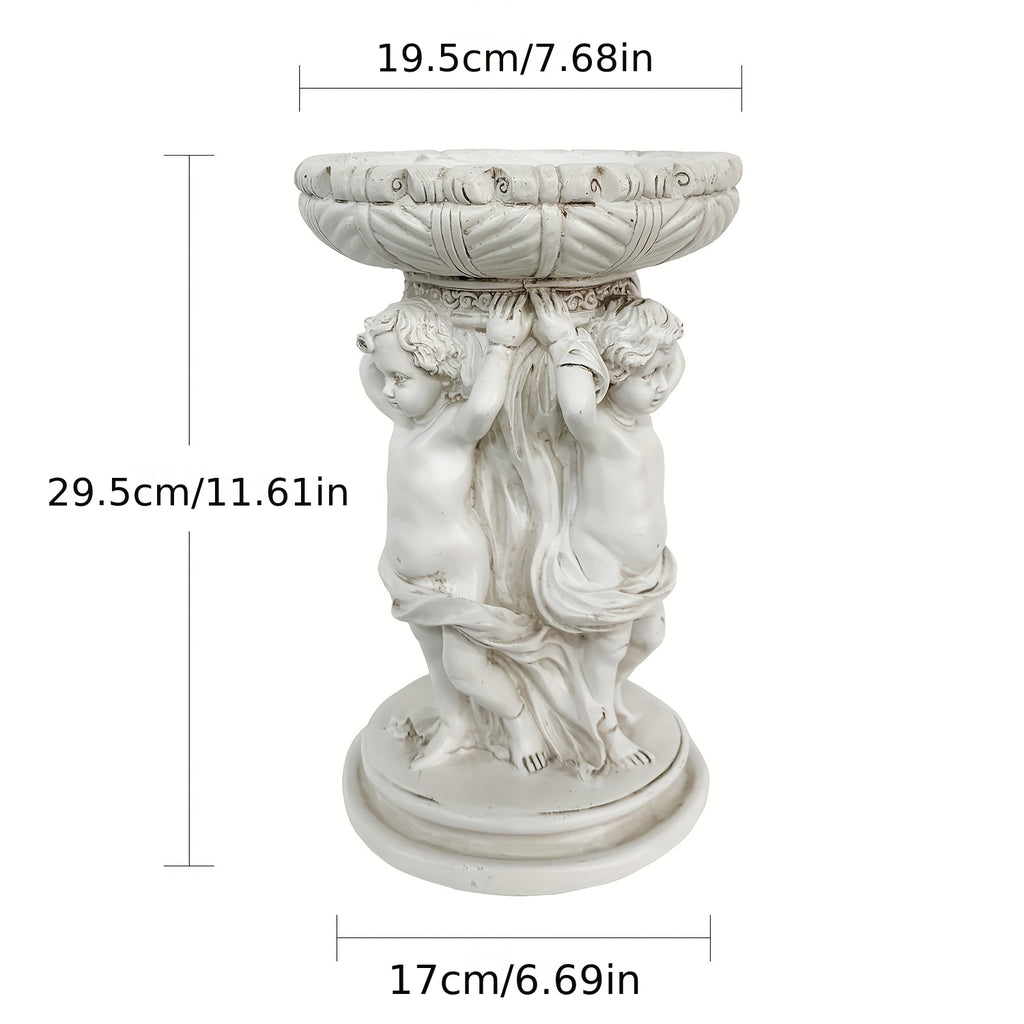 Cache-pot sur pied angelots Ø 20 cm — vasque rétro blanche