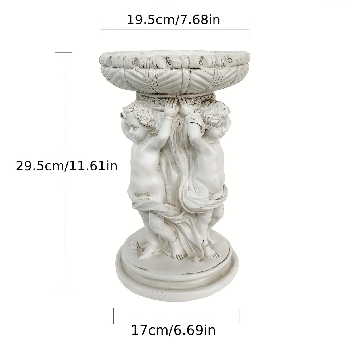 Cache-pot sur pied angelots Ø 20 cm — vasque rétro blanche