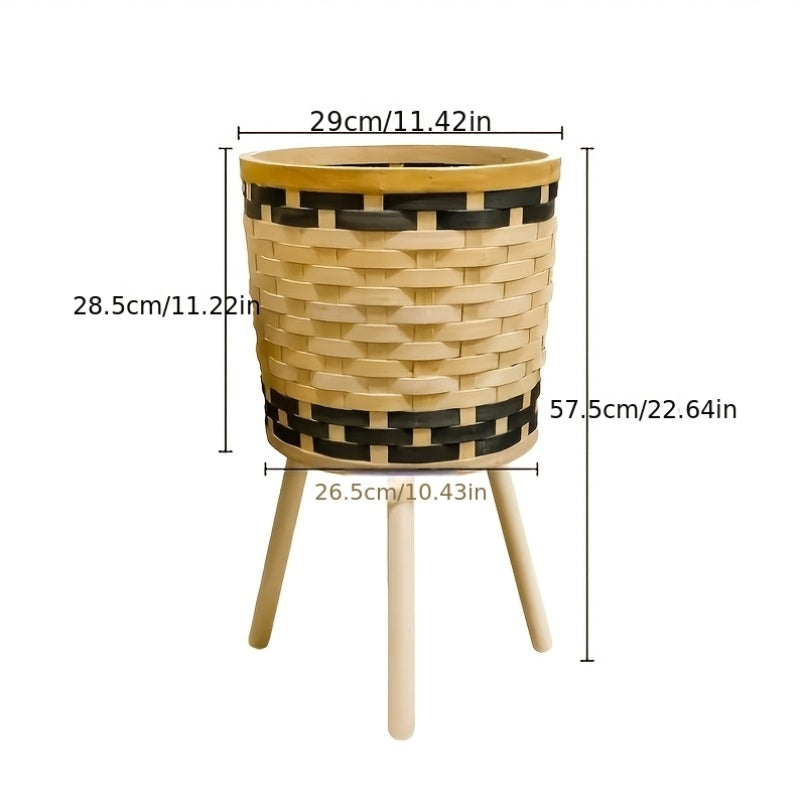 Cache-pot sur pied en bambou tressé main Ø 29 cm — Naturel