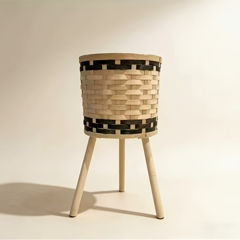 Cache-pot sur pied en bambou tressé main Ø 29 cm — Naturel