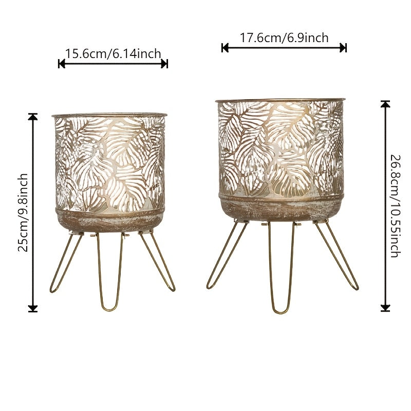 Cache-pot sur pied doré motif feuillage ajouré — Lot de 2