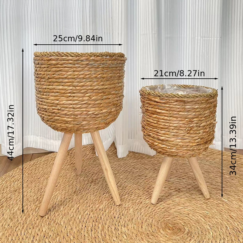 Cache-pot sur pied en fibre tressée - lot de 2, Ø 25 et 21 cm