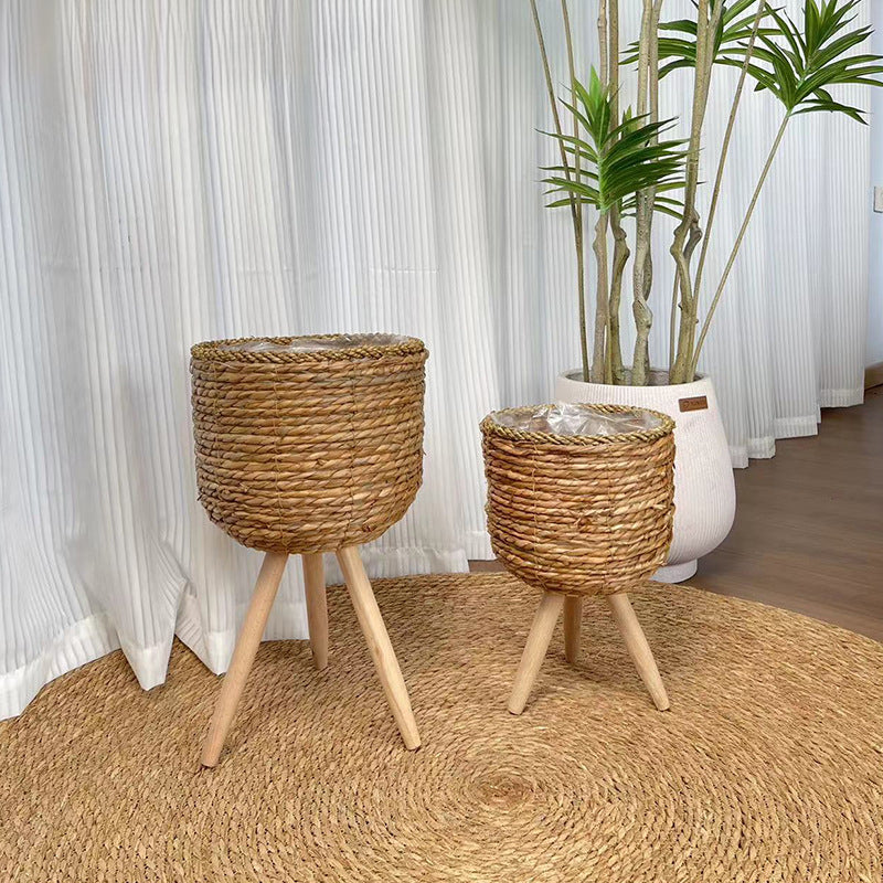Cache-pot sur pied en fibre tressée - lot de 2, Ø 25 et 21 cm
