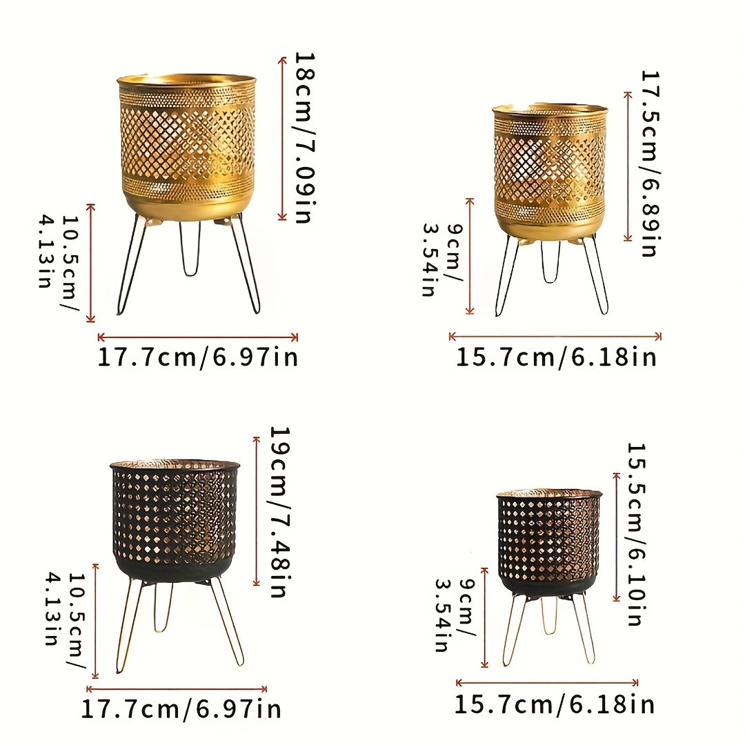 Cache-pot sur pied en métal ajouré — Lot de 2 doré ou noir