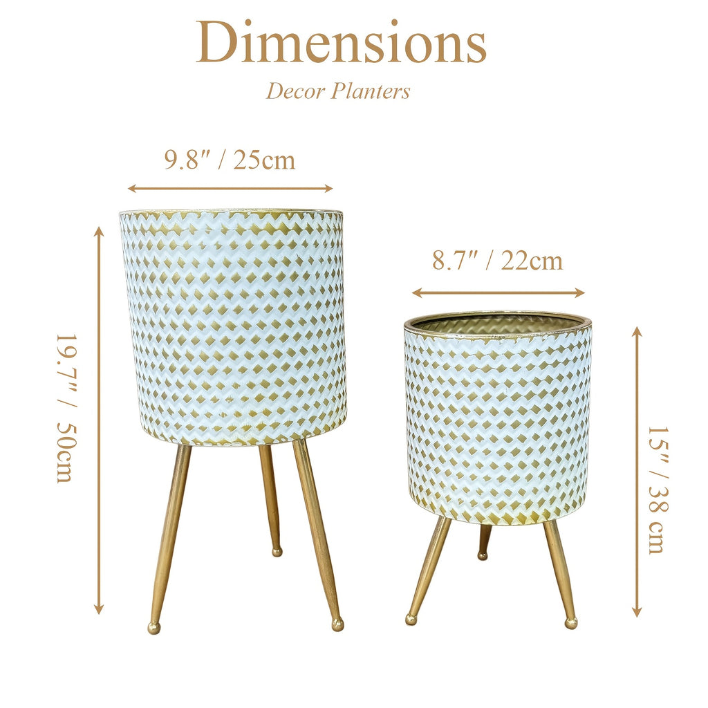 Cache-pot sur pied en métal blanc et doré Ø 25 cm — Lot de 2