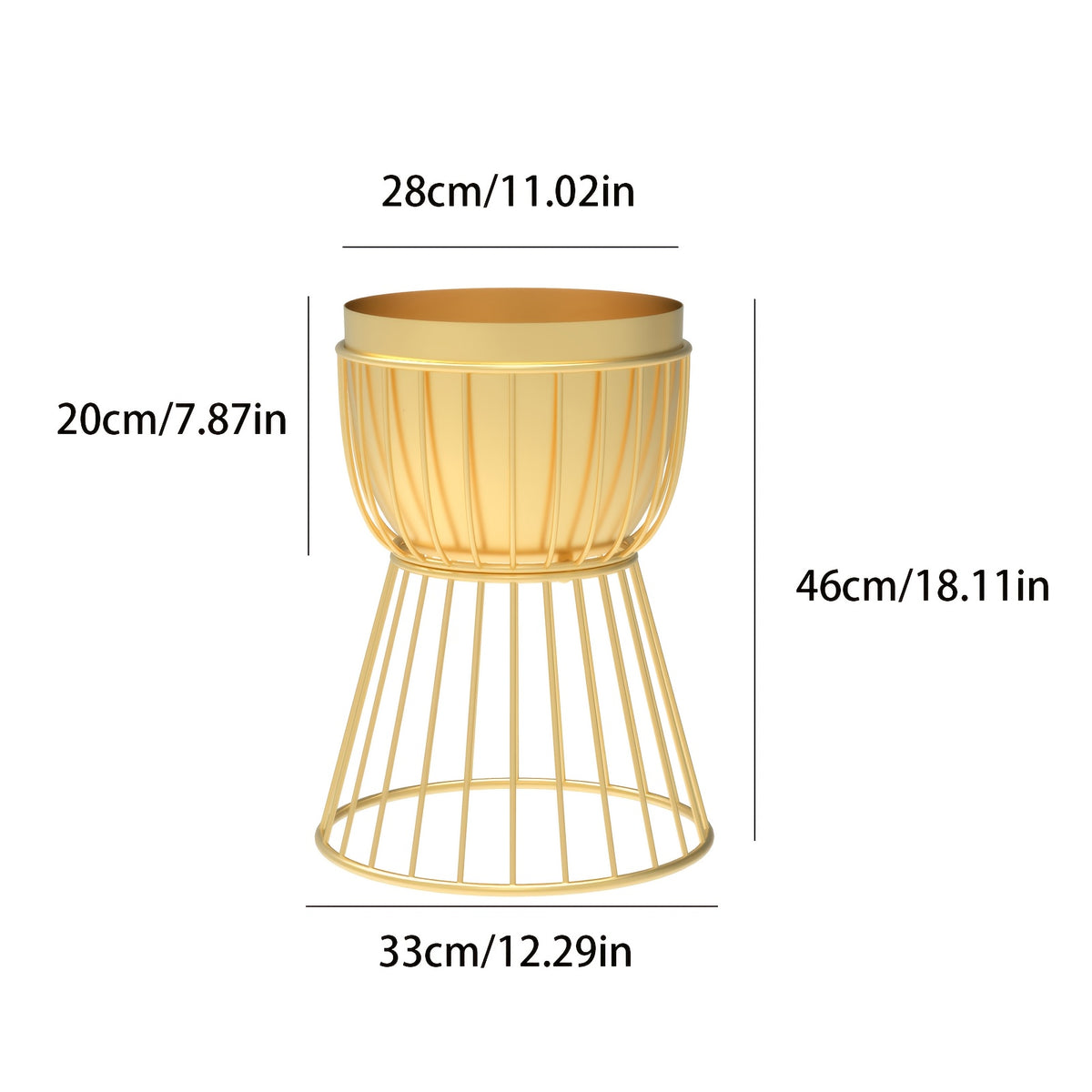 Cache-pot sur pied en métal noir ou doré - vasque Ø 28 cm