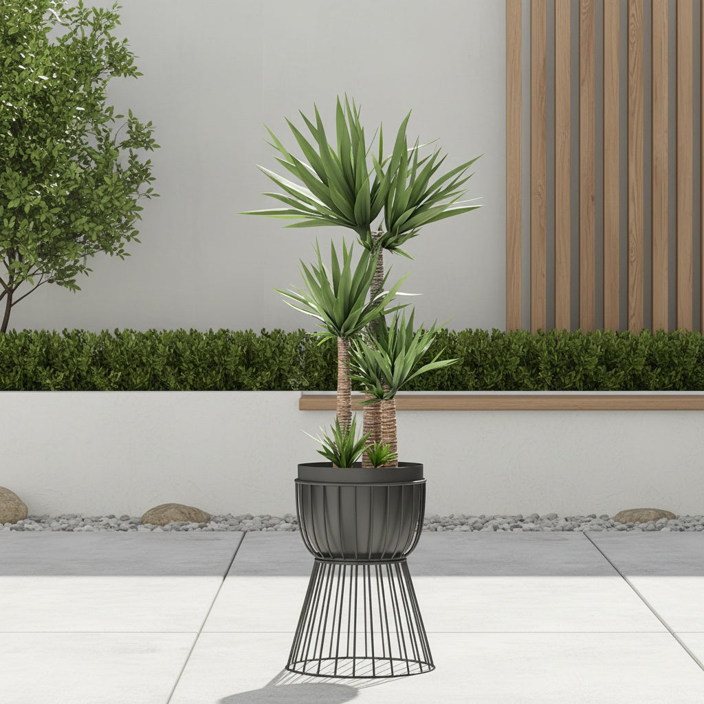 Cache-pot sur pied en métal noir ou doré - vasque Ø 28 cm