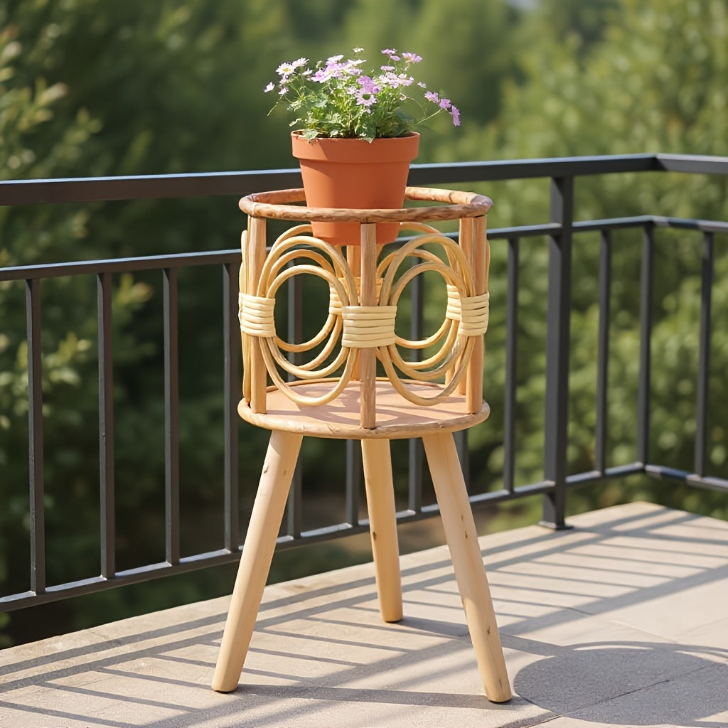 Cache-pot sur pied en rotin tressé ajouré - naturel bohème