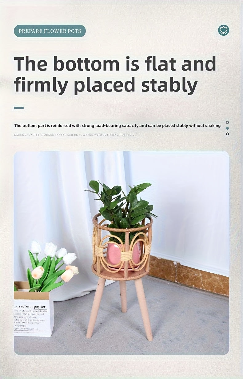 Cache-pot sur pied en rotin tressé ajouré - naturel bohème