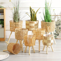 Cache-pot sur pied en rotin tressé Ø 30 cm - panier naturel