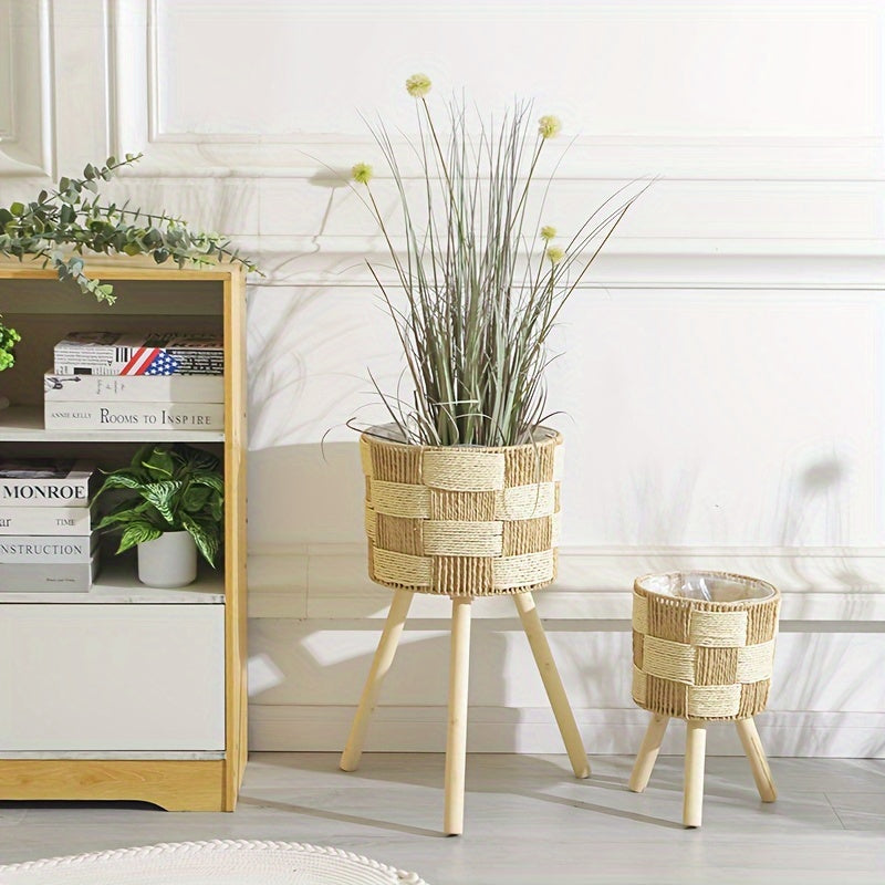 Cache-pot sur pied en rotin tressé Ø 30 cm - panier naturel