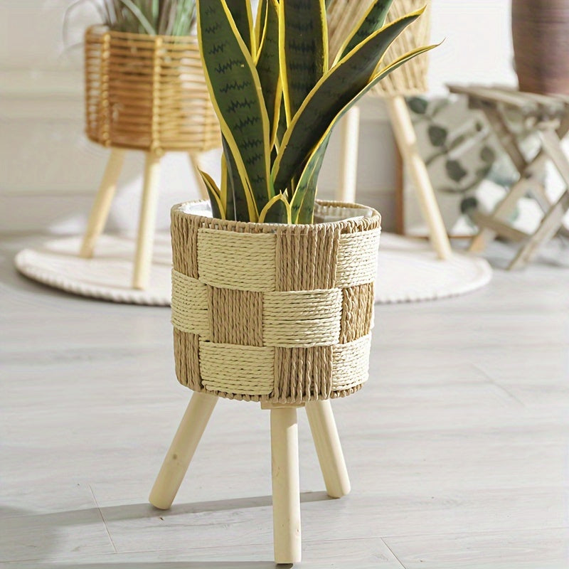 Cache-pot sur pied en rotin tressé Ø 30 cm - panier naturel