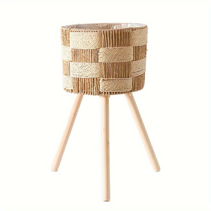Cache-pot sur pied en rotin tressé Ø 30 cm - panier naturel