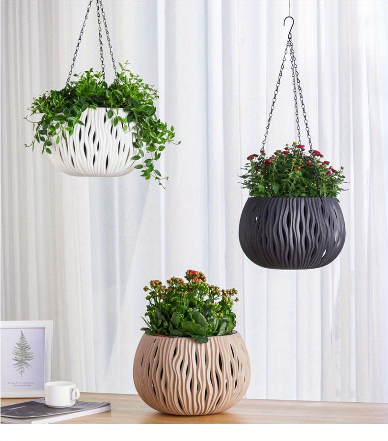 Cache-pot suspendu ajouré Ø 22 cm avec chaîne - 4 coloris