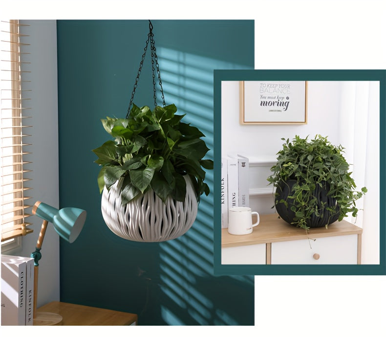 Cache-pot suspendu ajouré Ø 22 cm avec chaîne - 4 coloris