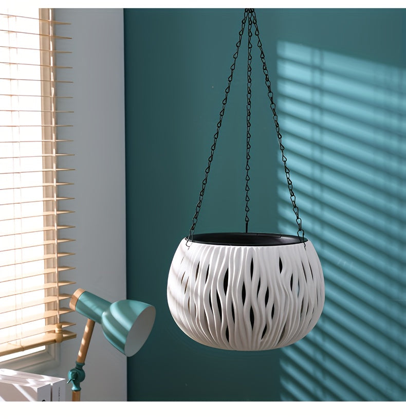 Cache-pot suspendu ajouré Ø 22 cm avec chaîne - 4 coloris