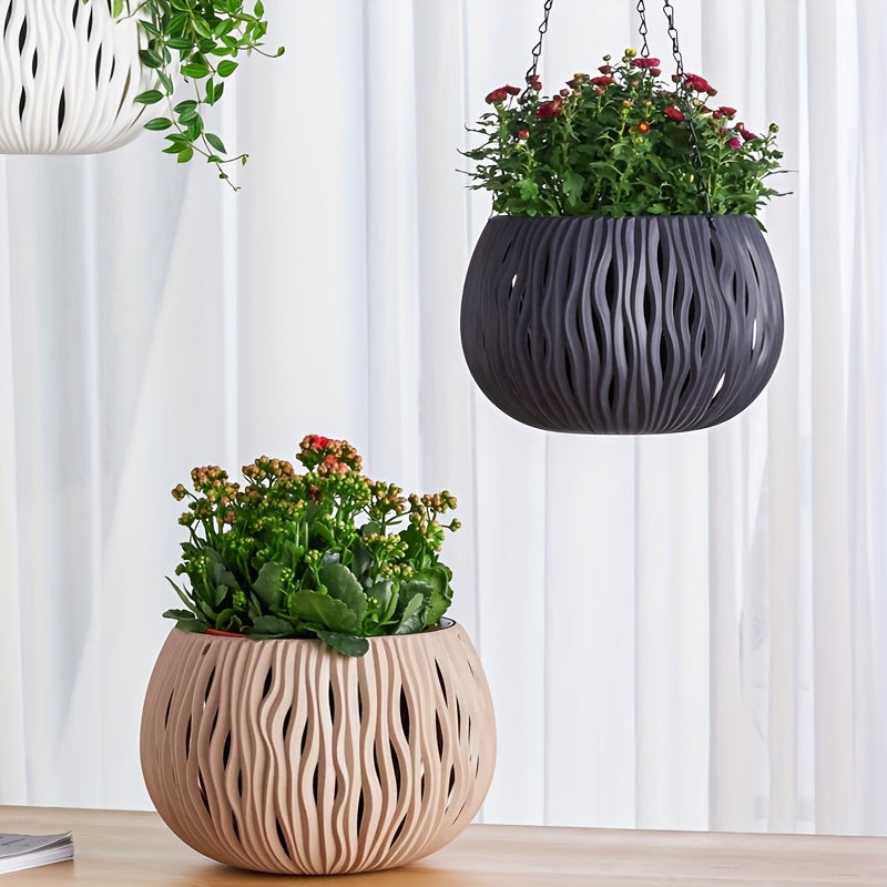 Cache-pot suspendu ajouré Ø 22 cm avec chaîne - 4 coloris