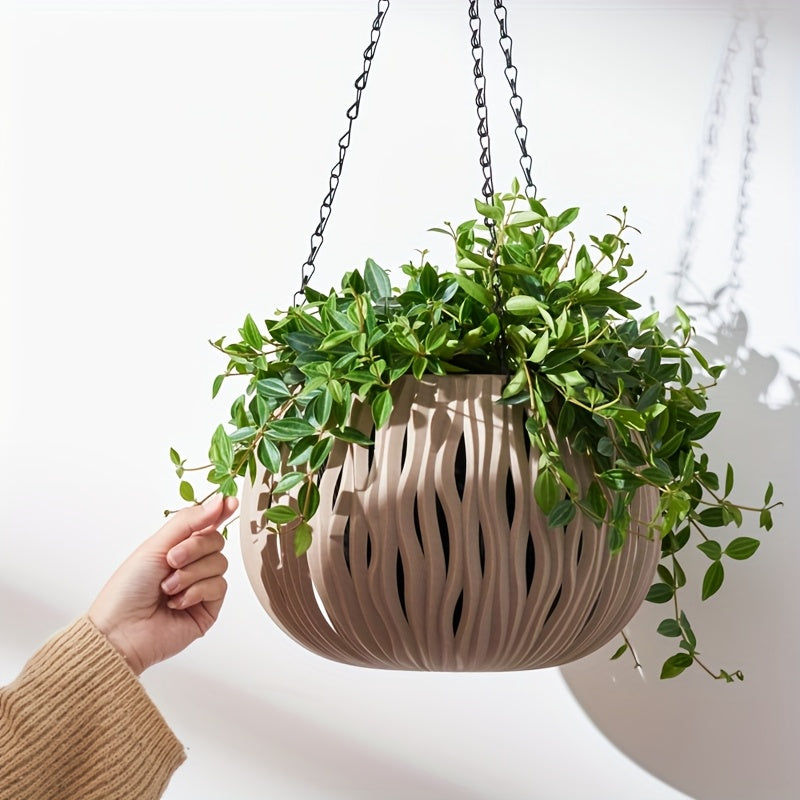 Cache-pot suspendu ajouré Ø 22 cm avec chaîne - 4 coloris