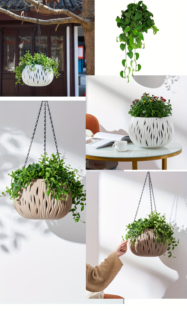 Cache-pot suspendu ajouré Ø 22 cm avec chaîne - 4 coloris