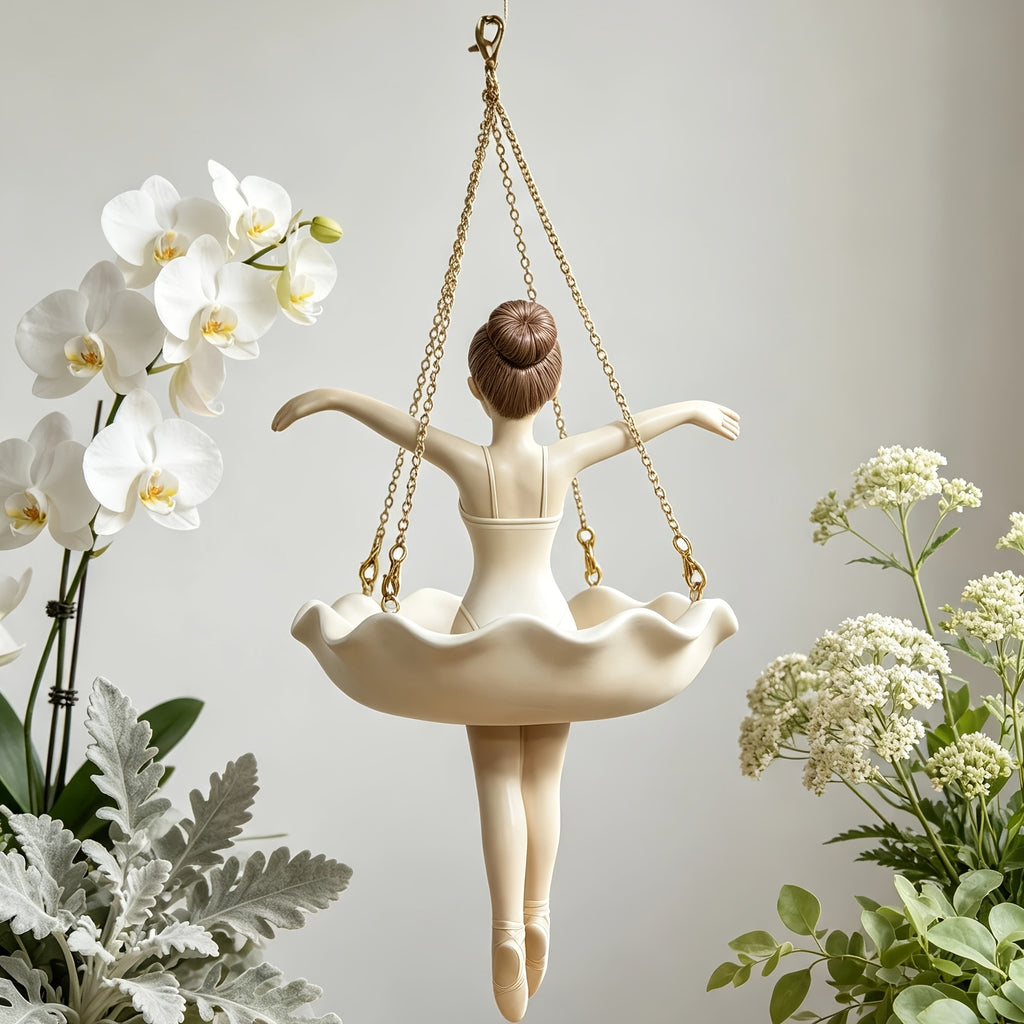 Cache-pot suspendu danseuse en résine beige, coupe Ø 11 cm