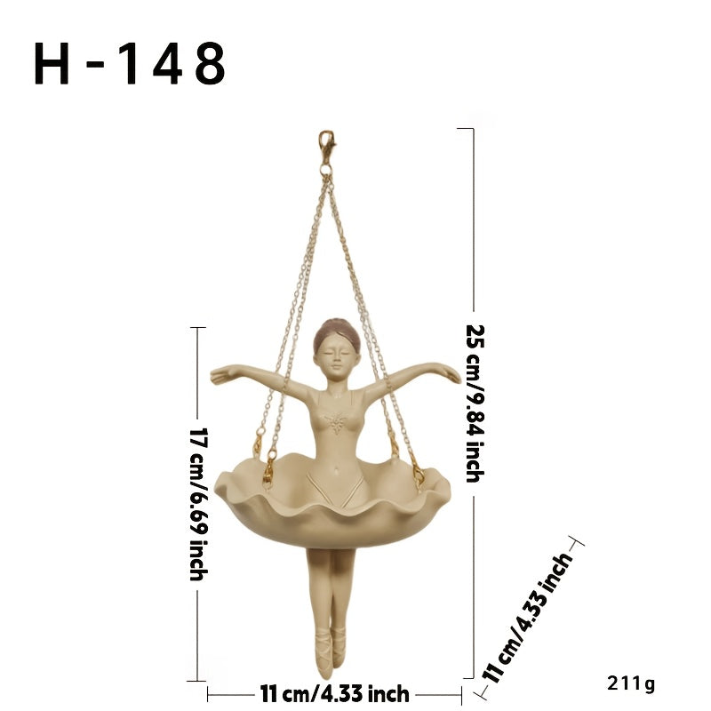 Cache-pot suspendu danseuse en résine beige, coupe Ø 11 cm