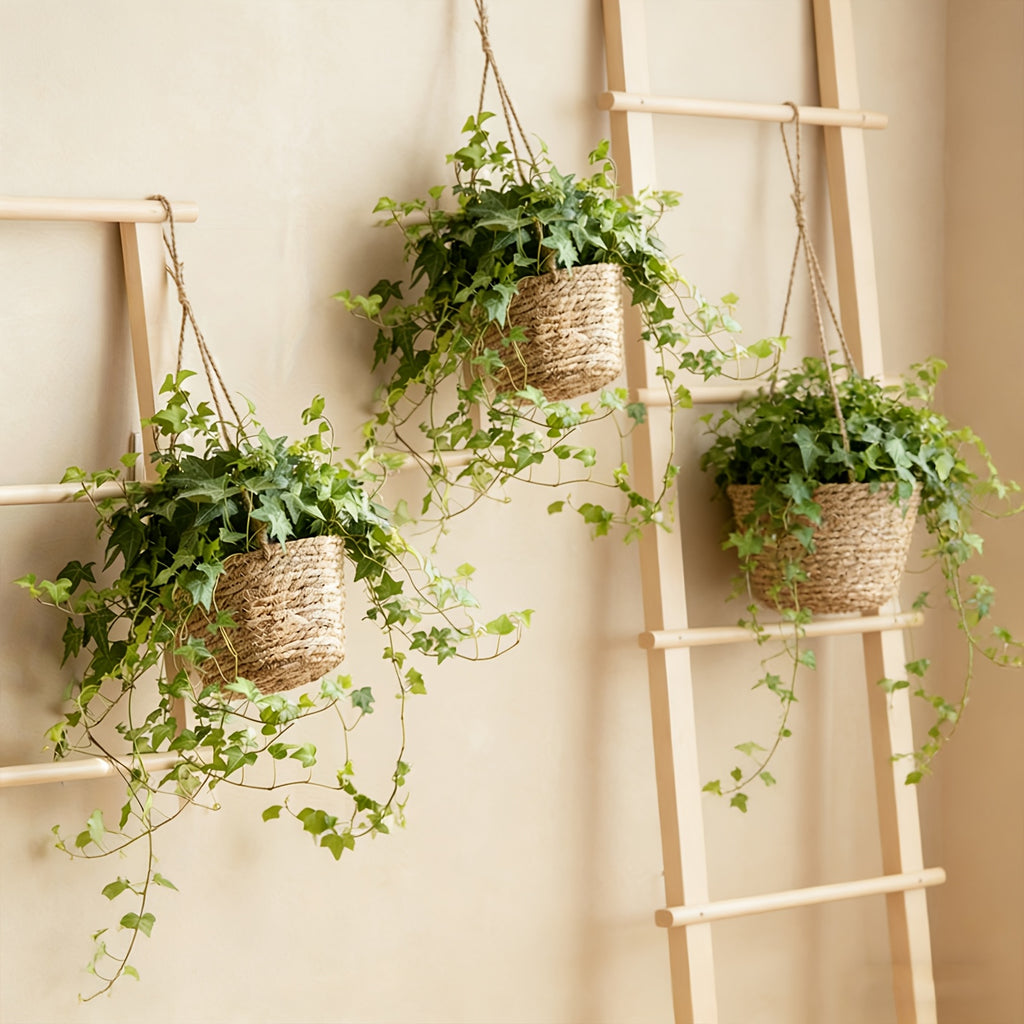 Cache-pot suspendu tressé Ø 20 cm en fibre naturelle - Lot de 2