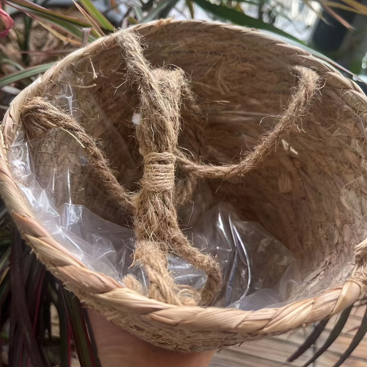 Cache-pot suspendu tressé Ø 20 cm en fibre naturelle - Lot de 2