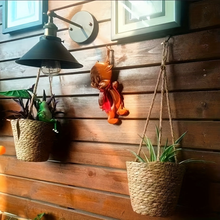 Cache-pot suspendu tressé Ø 20 cm en fibre naturelle - Lot de 2
