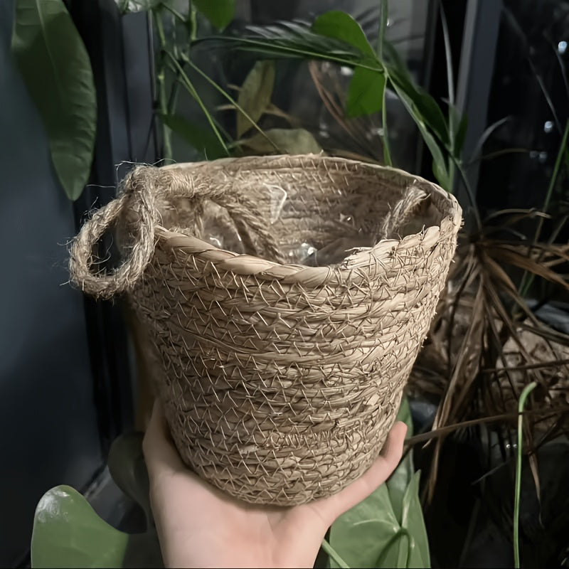 Cache-pot suspendu tressé Ø 20 cm en fibre naturelle - Lot de 2
