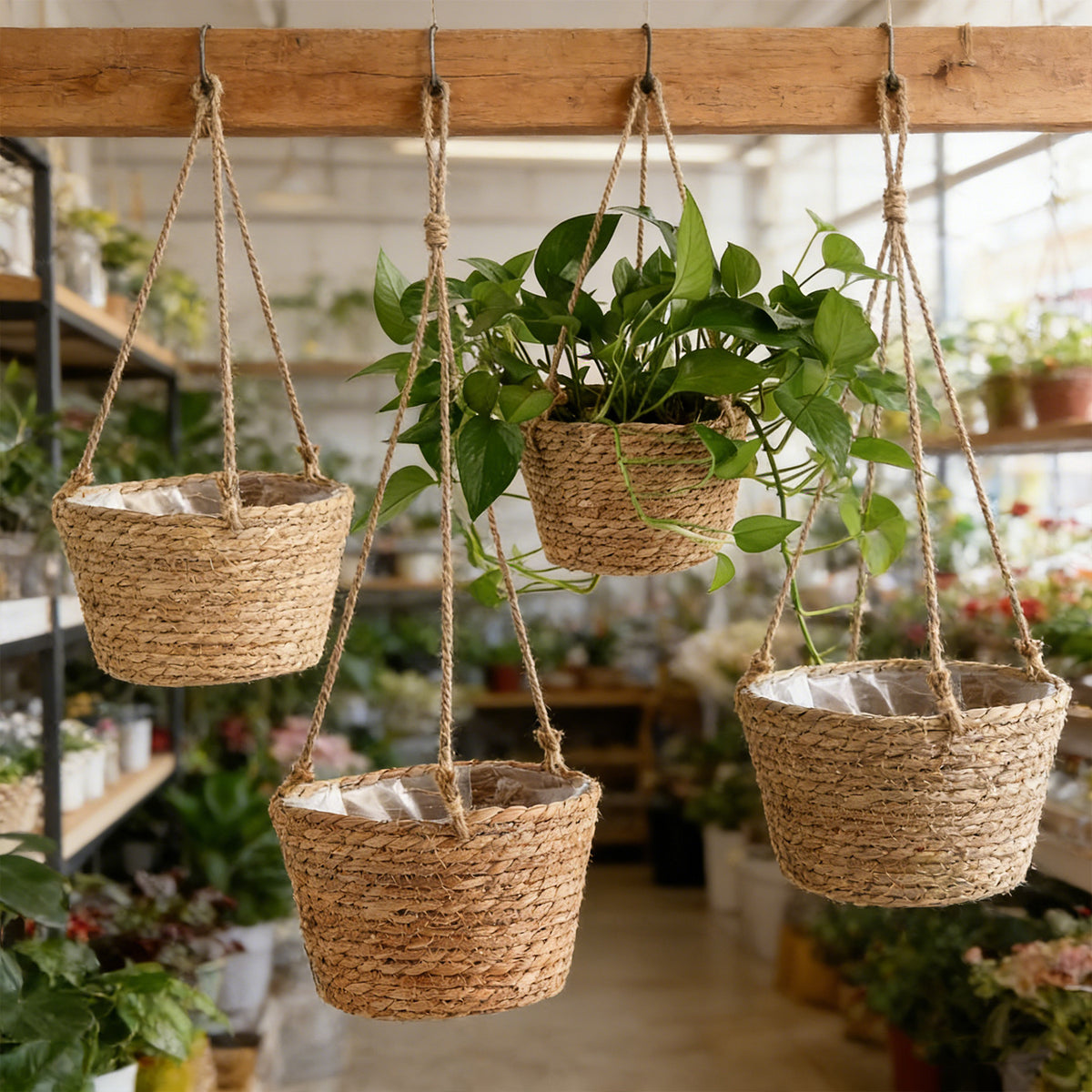Cache-pot suspendu tressé Ø 20 cm en fibre naturelle - Lot de 2
