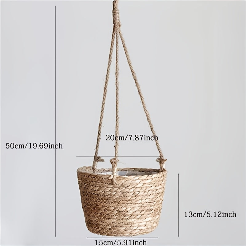 Cache-pot suspendu tressé Ø 20 cm en fibre naturelle - Lot de 2