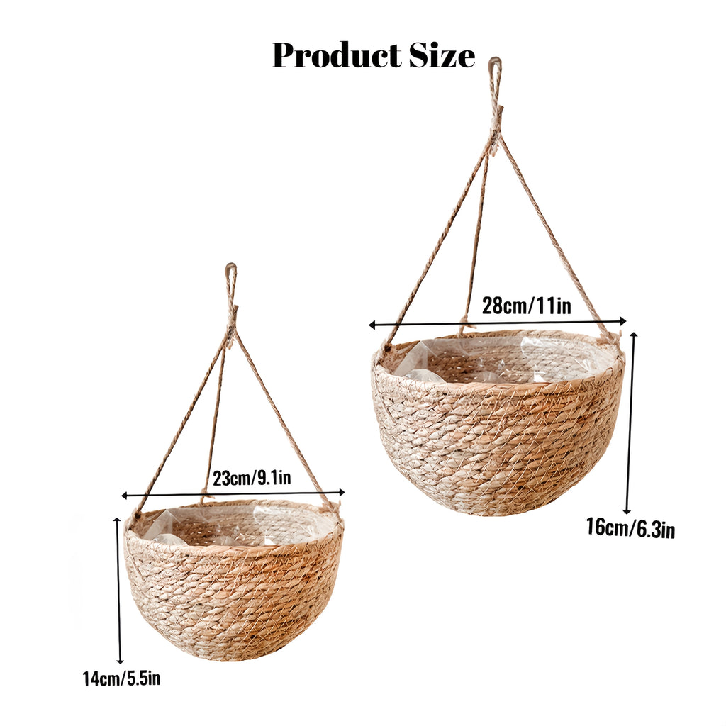 Cache-pot suspendu tressé main, fibre naturelle Ø 23 ou 28 cm