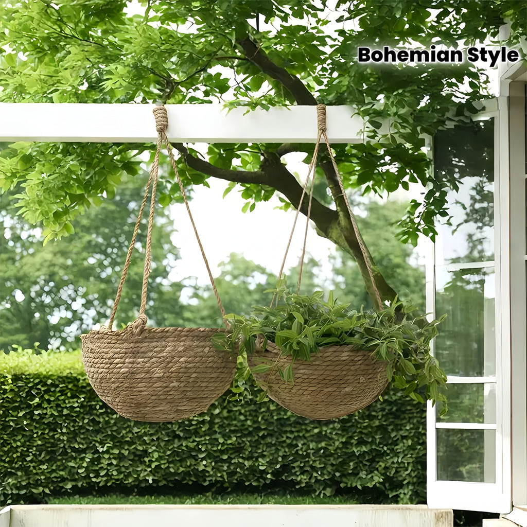 Cache-pot suspendu tressé main, fibre naturelle Ø 23 ou 28 cm