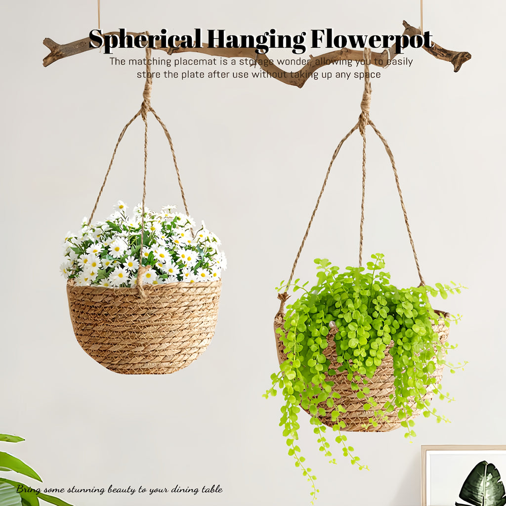 Cache-pot suspendu tressé main, fibre naturelle Ø 23 ou 28 cm