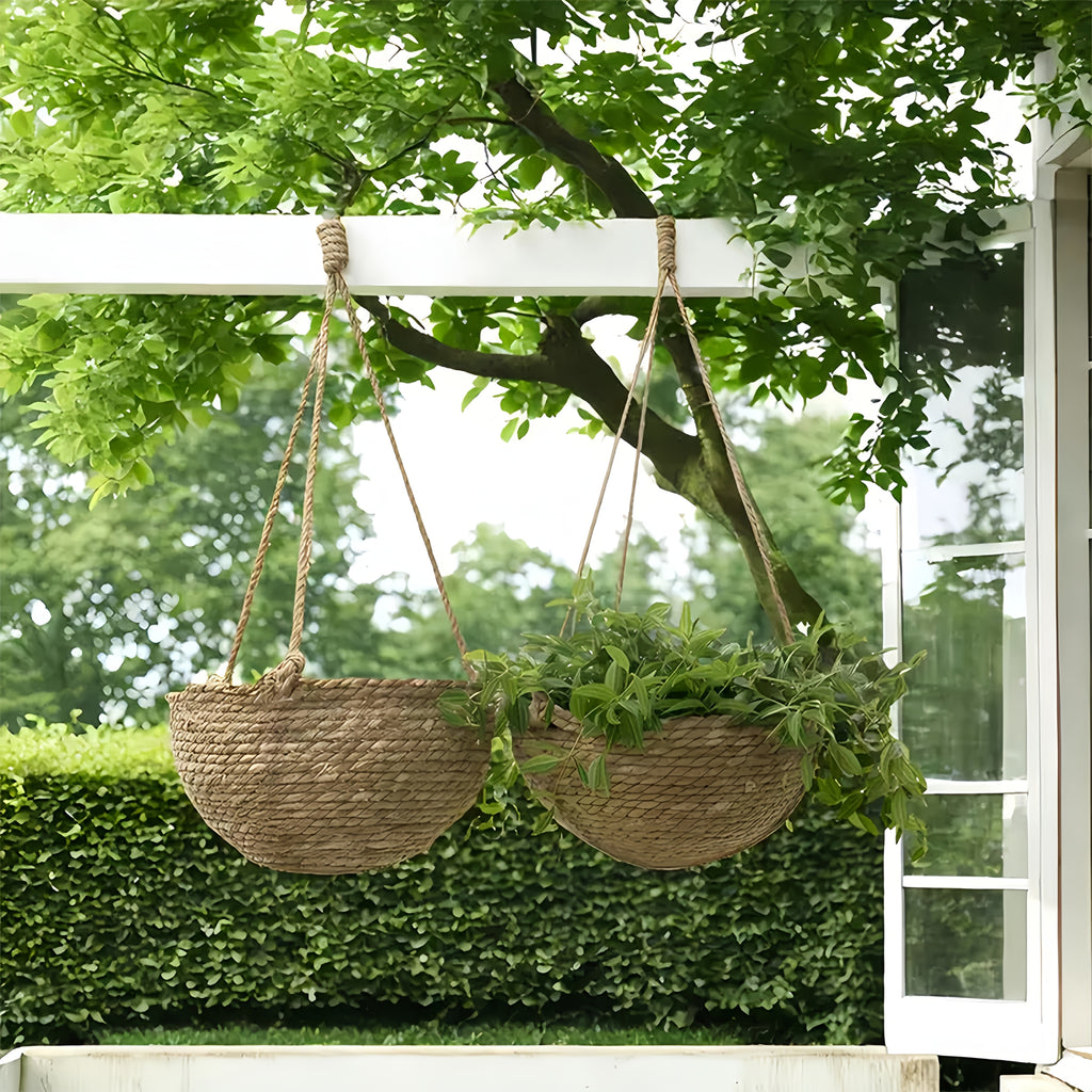 Cache-pot suspendu tressé main, fibre naturelle Ø 23 ou 28 cm