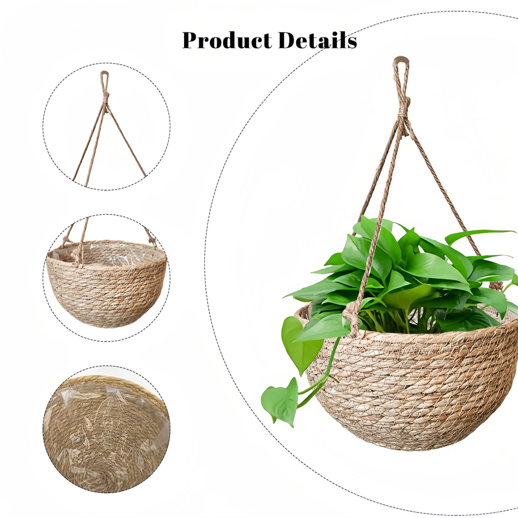 Cache-pot suspendu tressé main, fibre naturelle Ø 23 ou 28 cm
