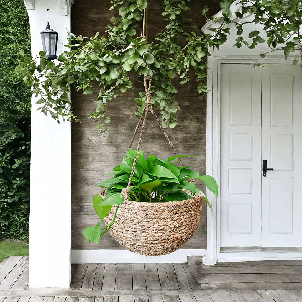 Cache-pot suspendu tressé main, fibre naturelle Ø 23 ou 28 cm