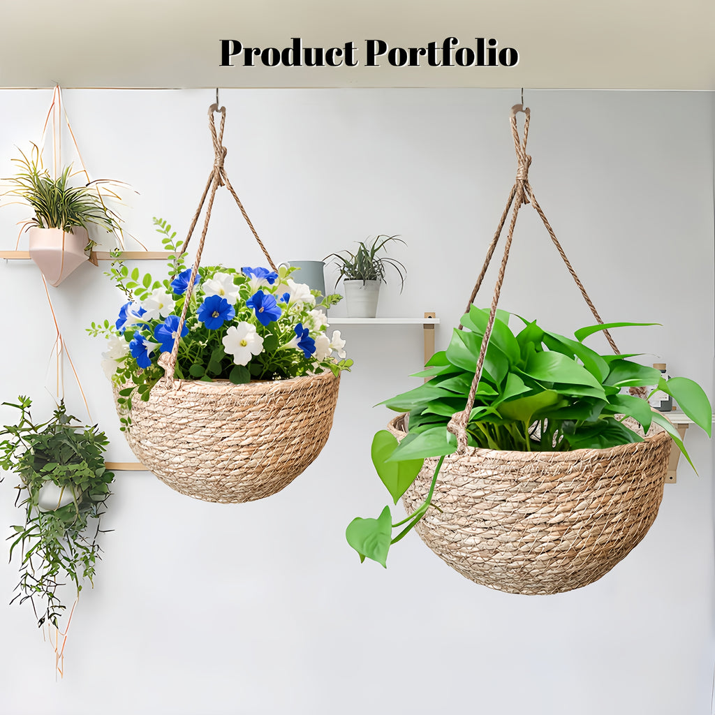 Cache-pot suspendu tressé main, fibre naturelle Ø 23 ou 28 cm