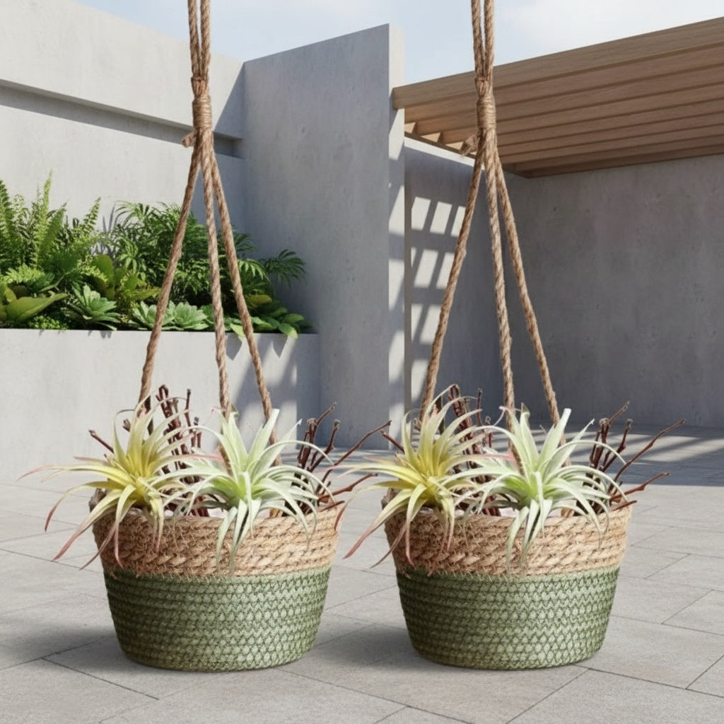 Cache-pot suspendu bicolore en jute naturel Ø 20 cm, lot de 2