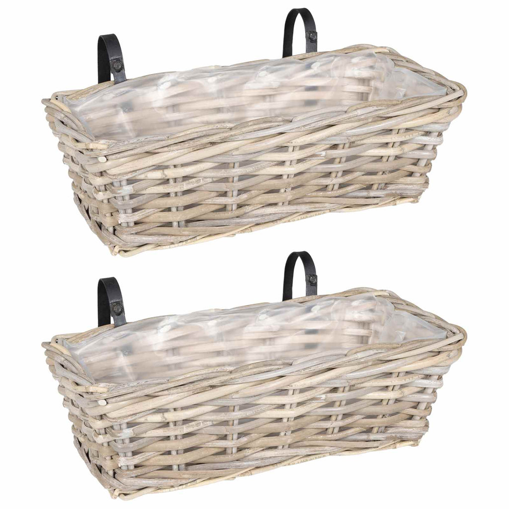 Cache-pot suspendu en osier tressé 48 cm, lot de 2 paniers