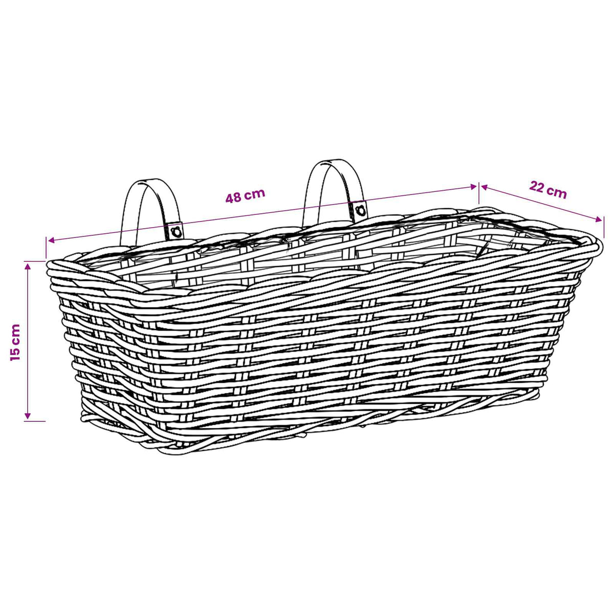 Cache-pot suspendu en osier tressé 48 cm, lot de 2 paniers