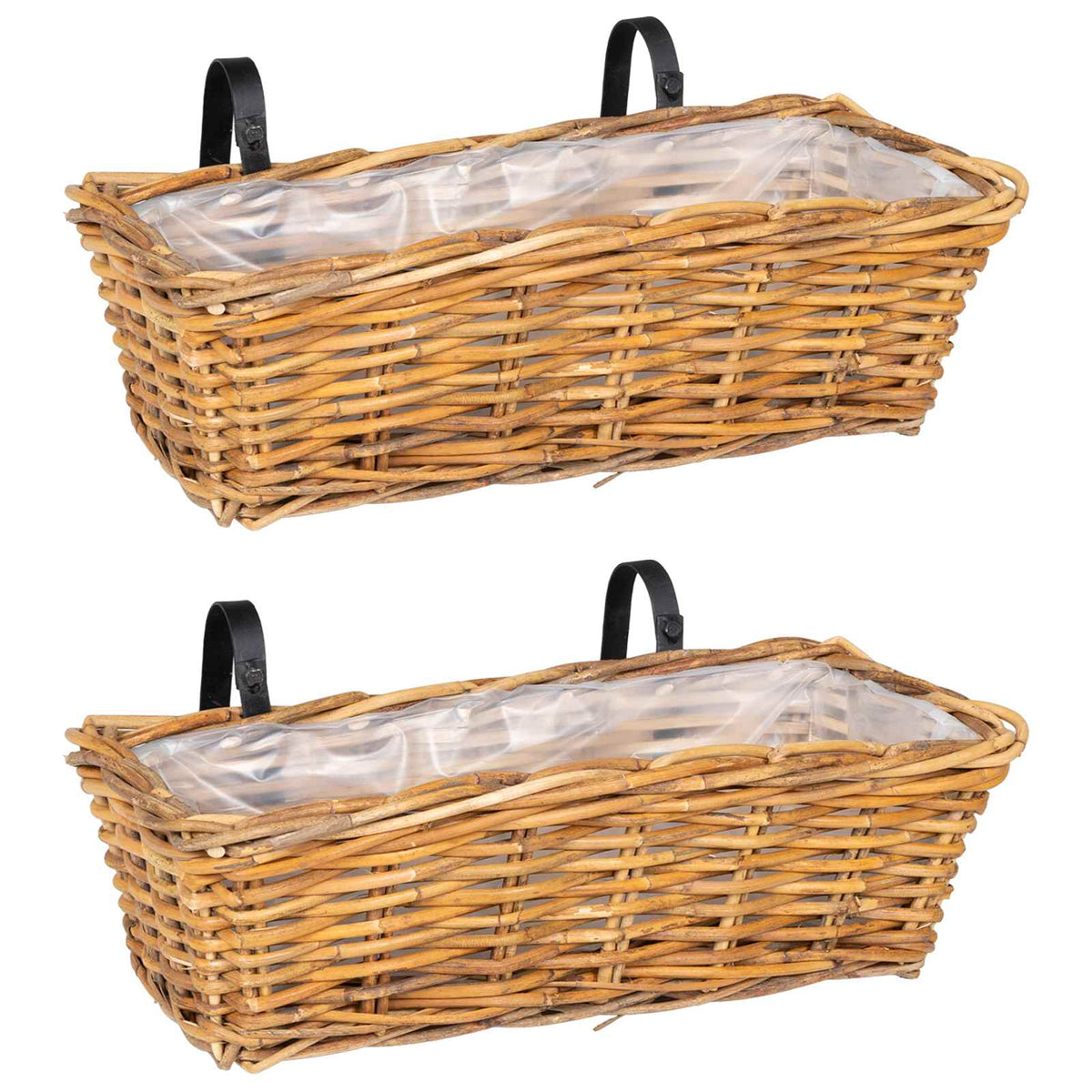 Cache-pot suspendu en osier tressé 48 cm, lot de 2 paniers