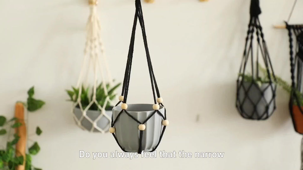 Cache-pot suspendu tressé et macramé, lot de 2 noir ou blanc