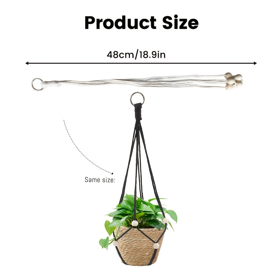 Cache-pot suspendu tressé et macramé, lot de 2 noir ou blanc