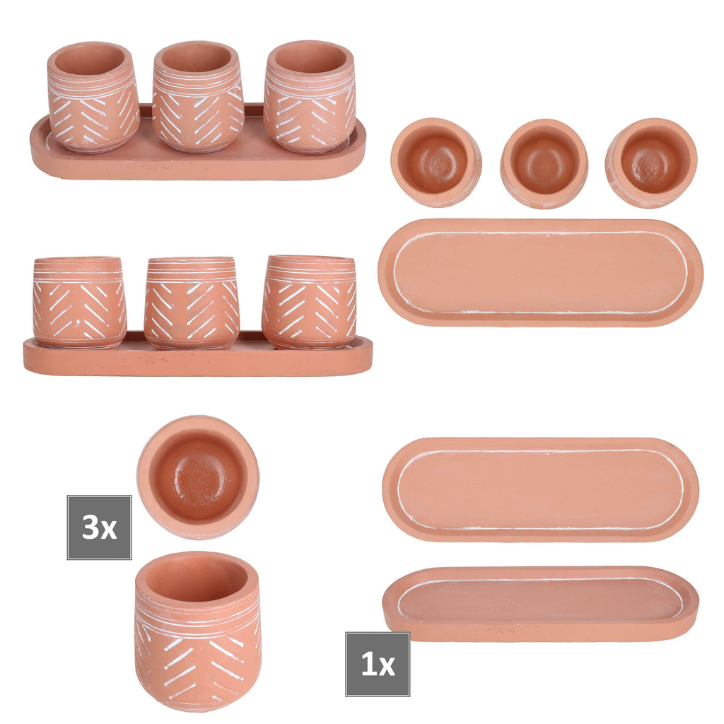Cache-pot terre cuite Ø 7 cm avec plateau, lot de 4 pièces